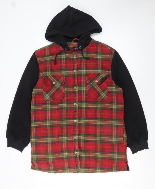 Topshop Women's Red Check Hooded Flannel Jacket Size 8