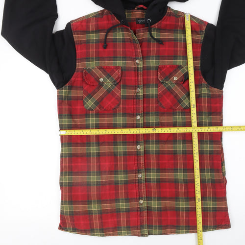 Topshop Women's Red Check Hooded Flannel Jacket Size 8
