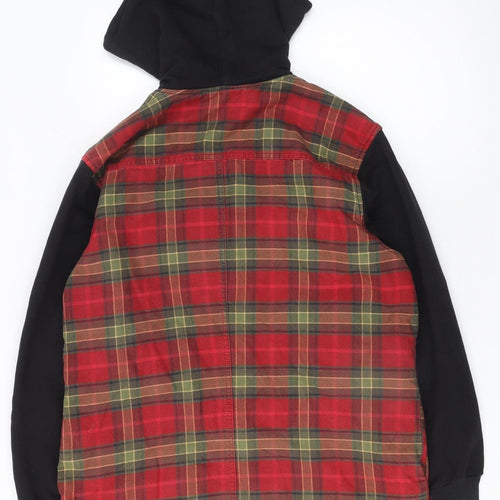 Topshop Women's Red Check Hooded Flannel Jacket Size 8