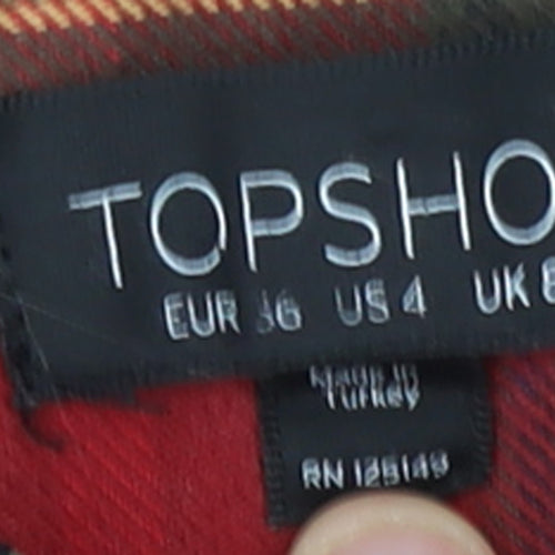 Topshop Women's Red Check Hooded Flannel Jacket Size 8