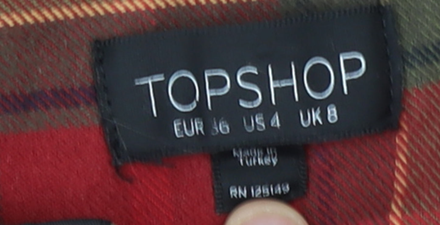 Topshop Women's Red Check Hooded Flannel Jacket Size 8