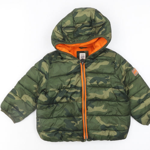 Baby GAP Unisex Green Camouflage Puffer Jacket 18-24 Months Hooded Lined