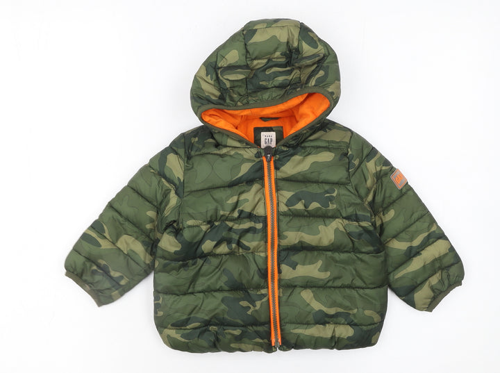 Baby GAP Unisex Green Camouflage Puffer Jacket 18-24 Months Hooded Lined
