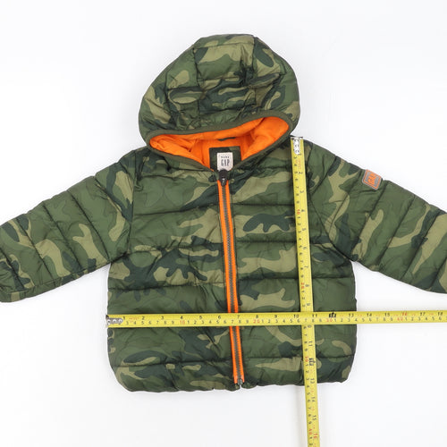 Baby GAP Unisex Green Camouflage Puffer Jacket 18-24 Months Hooded Lined