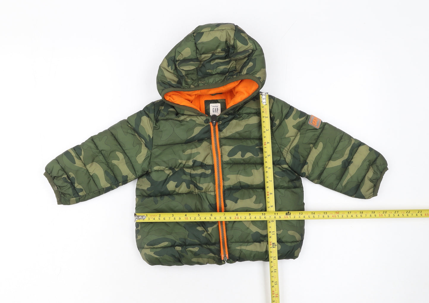 Baby GAP Unisex Green Camouflage Puffer Jacket 18-24 Months Hooded Lined