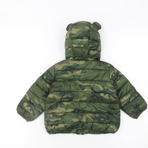 Baby GAP Unisex Green Camouflage Puffer Jacket 18-24 Months Hooded Lined