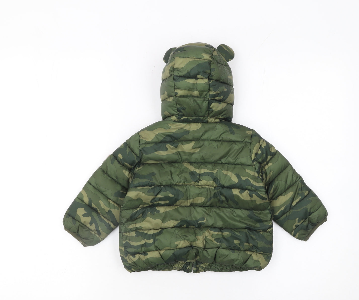 Baby GAP Unisex Green Camouflage Puffer Jacket 18-24 Months Hooded Lined