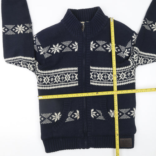 Brave Soul Men's Blue Fair Isle Full Zip Knit Jumper L