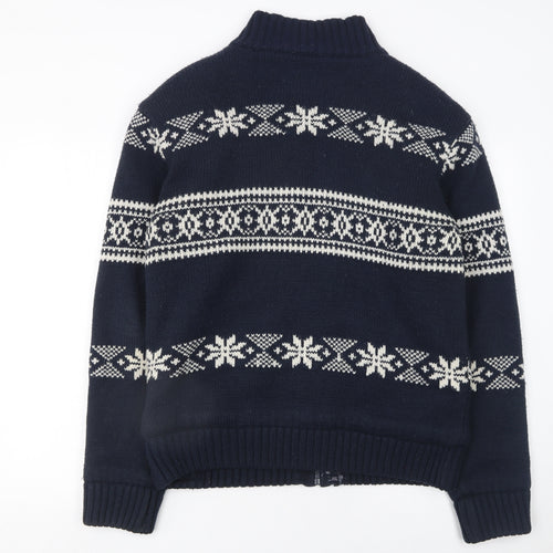 Brave Soul Men's Blue Fair Isle Full Zip Knit Jumper L