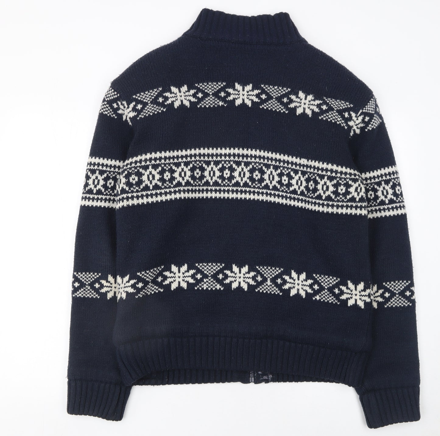 Brave Soul Men's Blue Fair Isle Full Zip Knit Jumper L