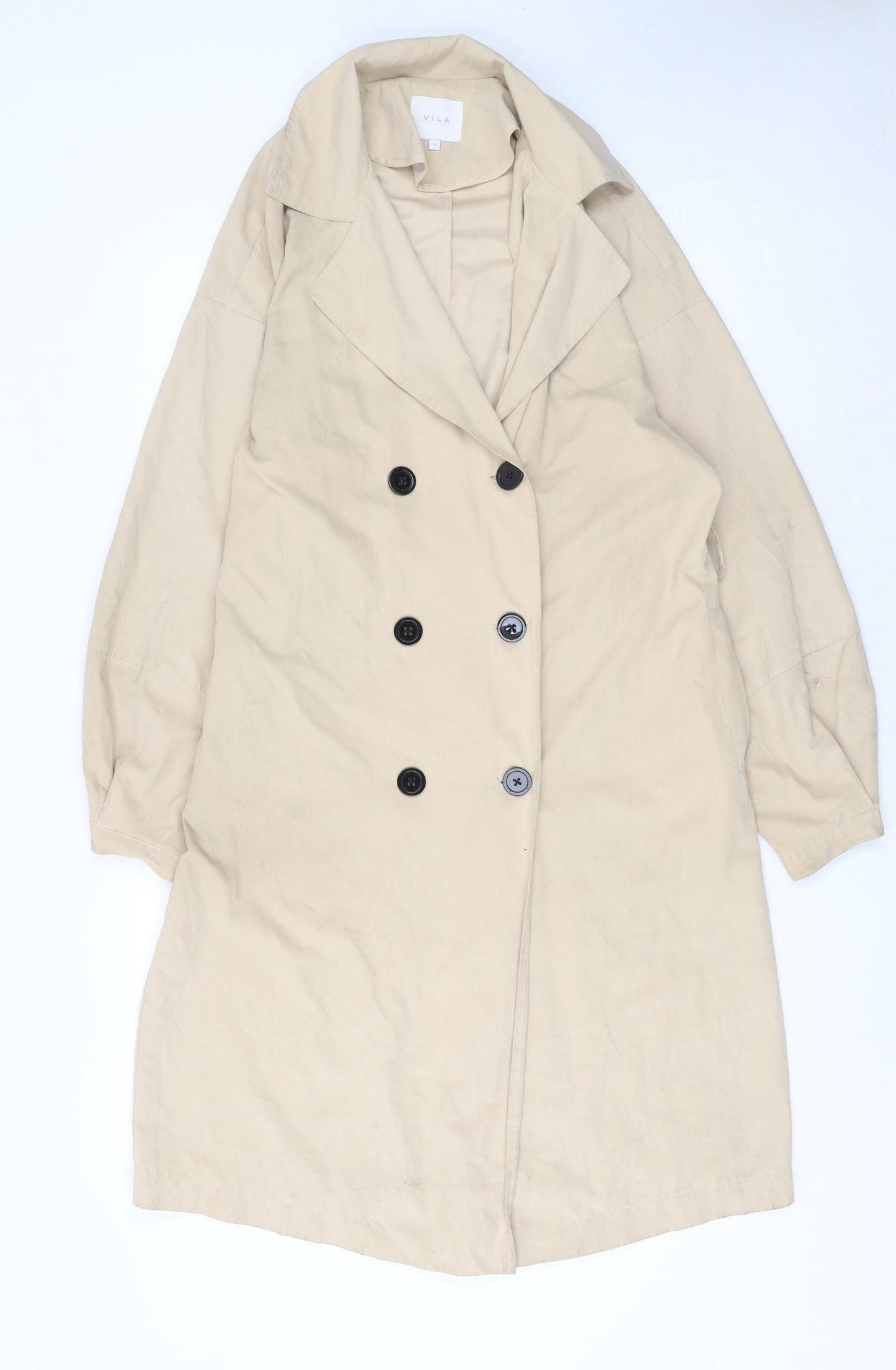 Vila Womens Beige Trench Coat Size 8 Long Double Breasted