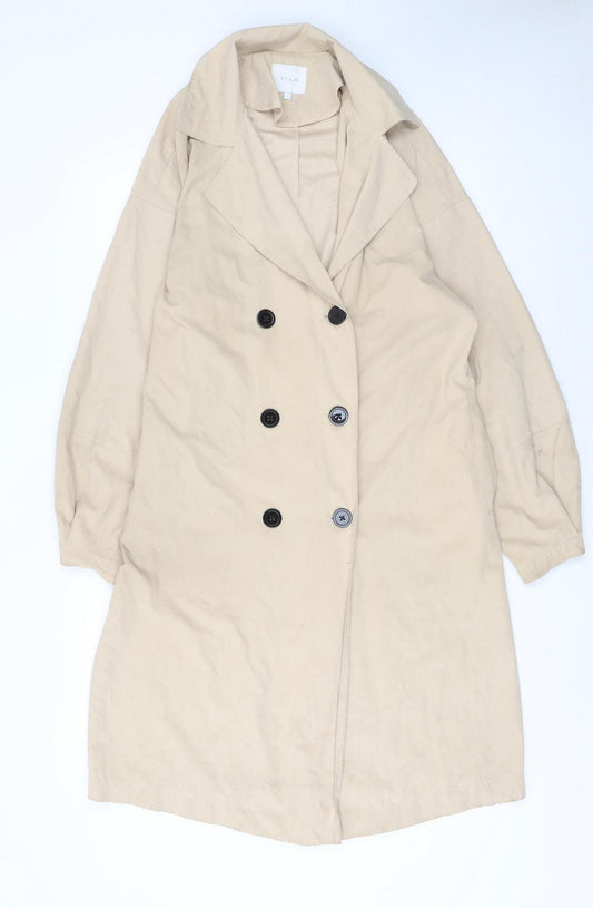 Vila Womens Beige Trench Coat Size 8 Long Double Breasted
