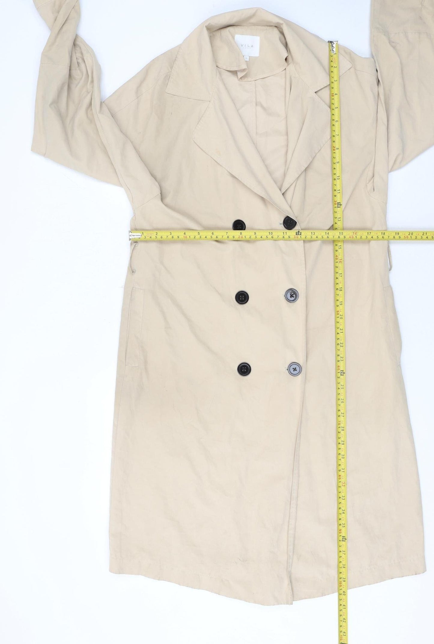 Vila Womens Beige Trench Coat Size 8 Long Double Breasted
