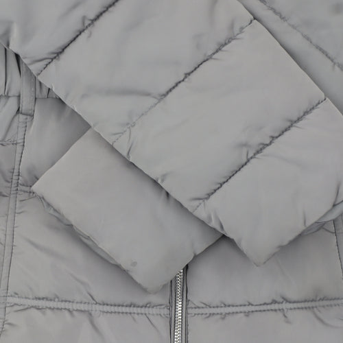 New Look Women's Grey Faux Fur Hooded Belted Puffer Jacket Size 10