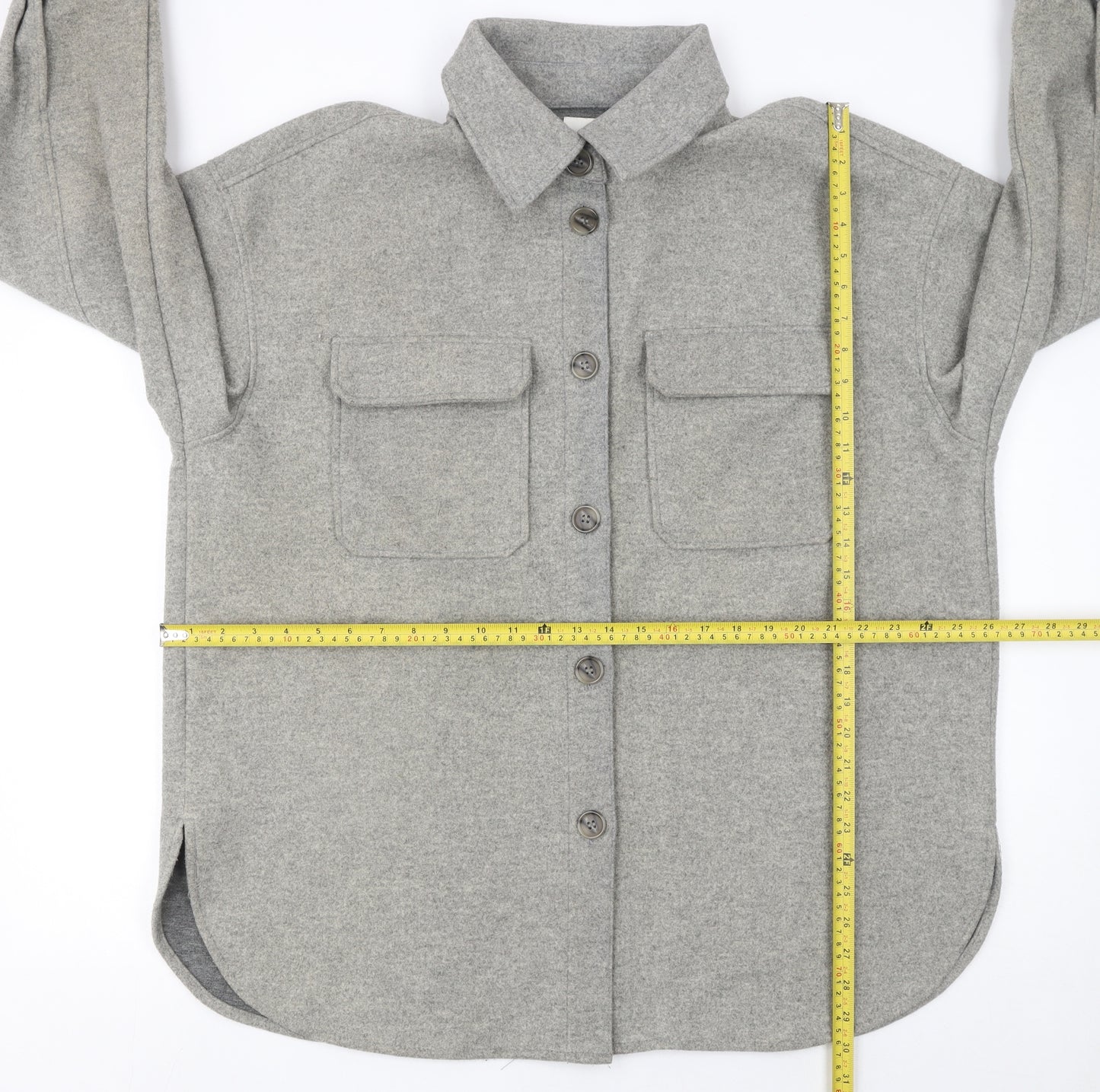 H&M Women Grey L Relaxed Shacket Jacket Button Down Fleece Mid Length