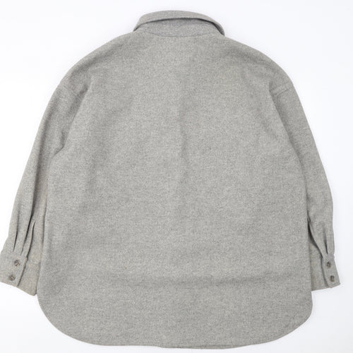 H&M Women Grey L Relaxed Shacket Jacket Button Down Fleece Mid Length