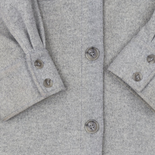 H&M Women Grey L Relaxed Shacket Jacket Button Down Fleece Mid Length
