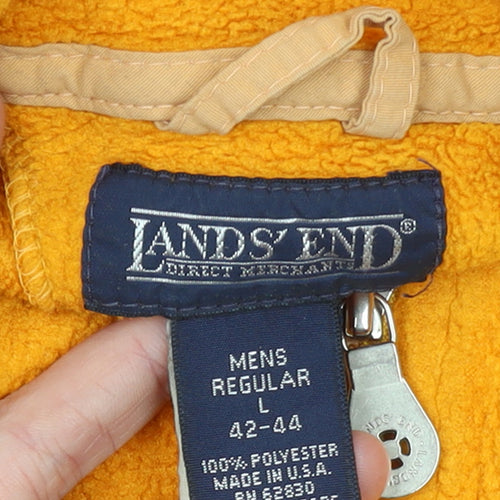 Lands' End Men's Yellow Fleece 1/4 Zip Pullover Sweatshirt L