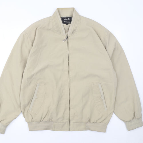 Wudi Men's Beige Bomber Jacket Size M Casual Full Zip Polyester