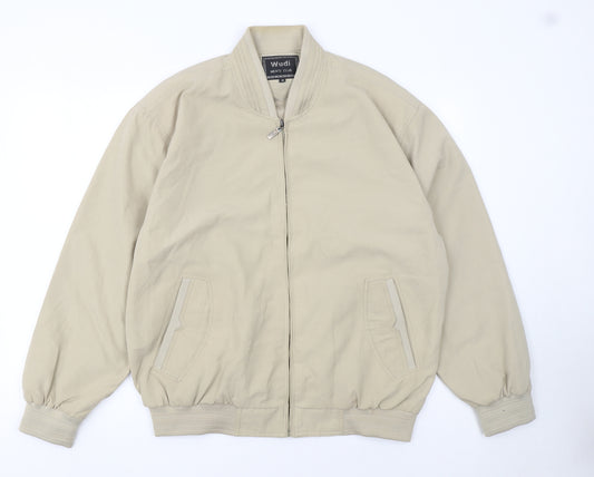 Wudi Men's Beige Bomber Jacket Size M Casual Full Zip Polyester