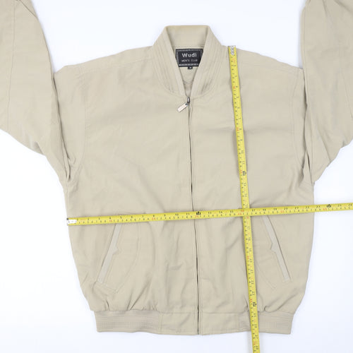 Wudi Men's Beige Bomber Jacket Size M Casual Full Zip Polyester