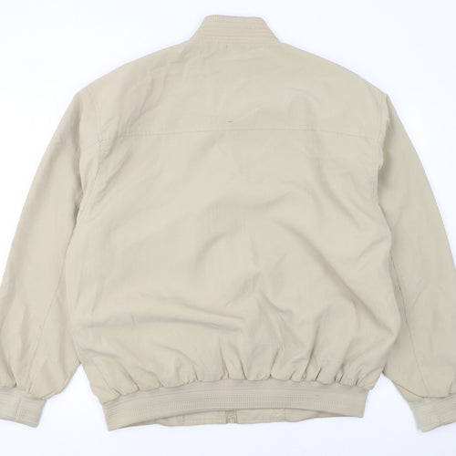 Wudi Men's Beige Bomber Jacket Size M Casual Full Zip Polyester