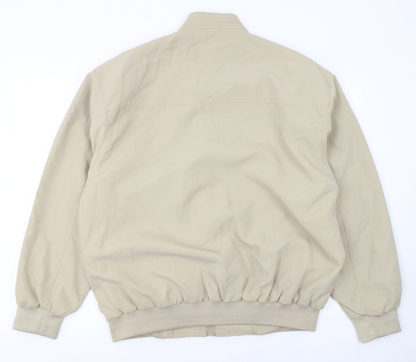 Wudi Men's Beige Bomber Jacket Size M Casual Full Zip Polyester