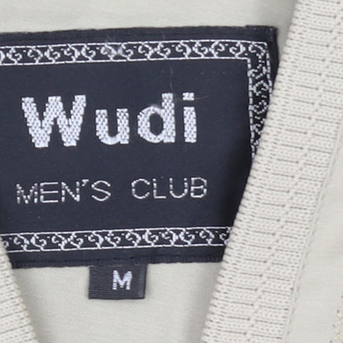 Wudi Men's Beige Bomber Jacket Size M Casual Full Zip Polyester