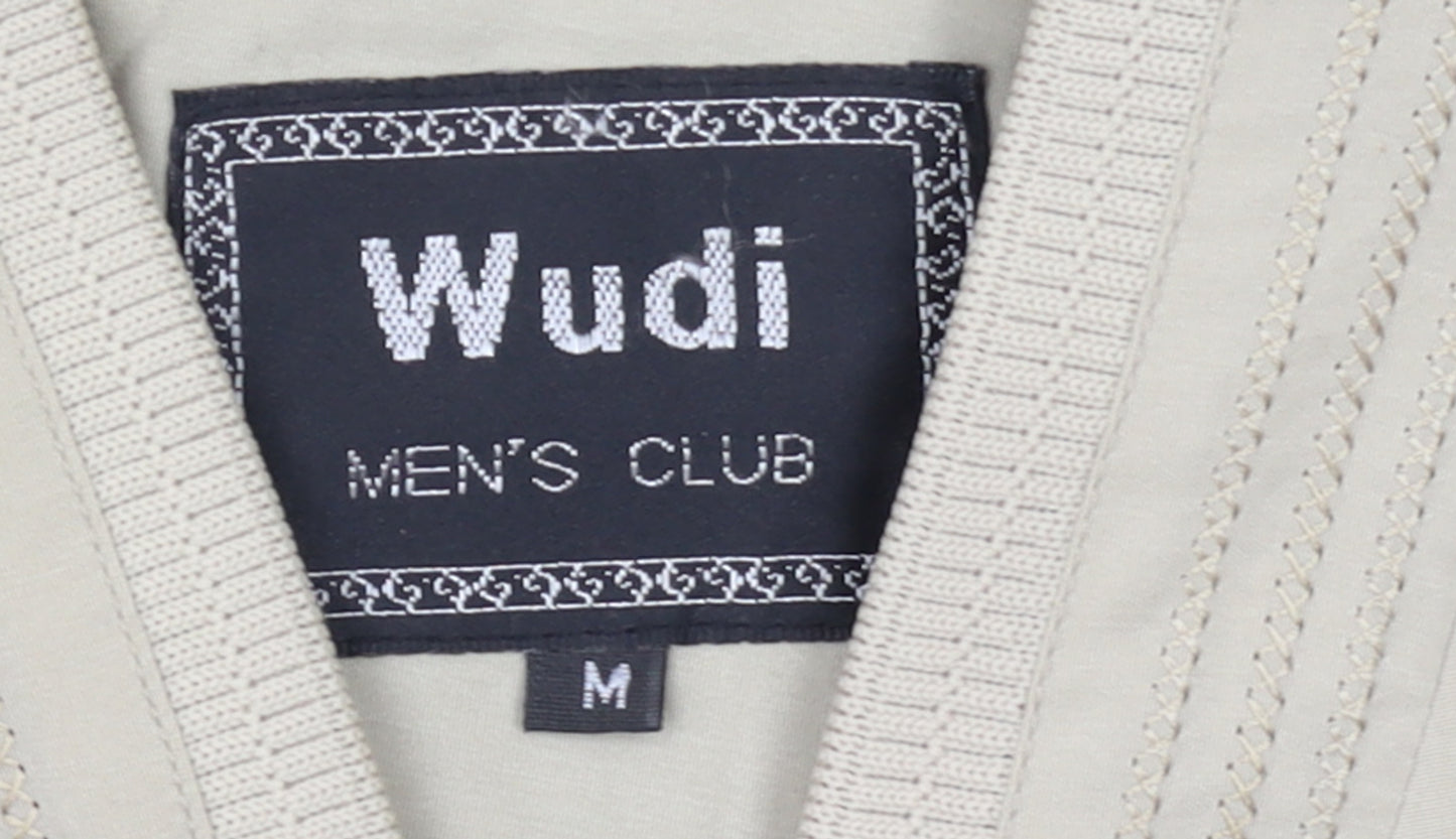 Wudi Men's Beige Bomber Jacket Size M Casual Full Zip Polyester