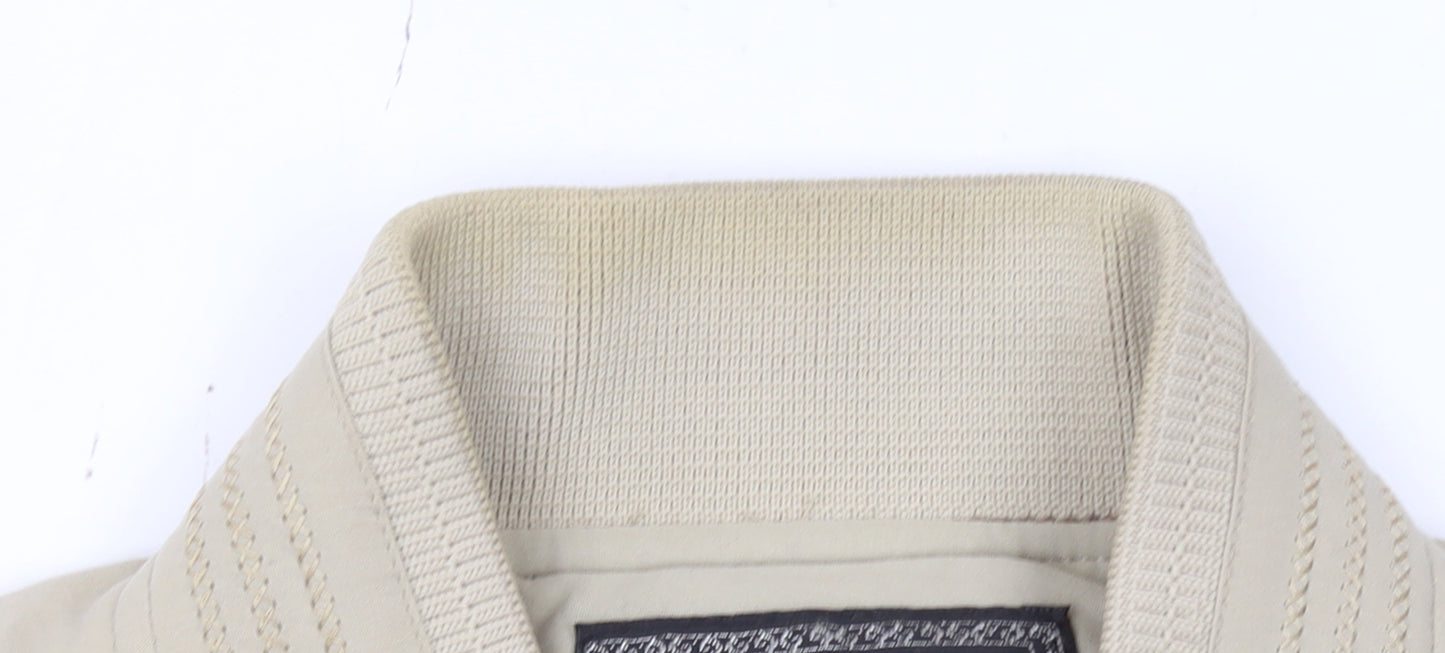 Wudi Men's Beige Bomber Jacket Size M Casual Full Zip Polyester