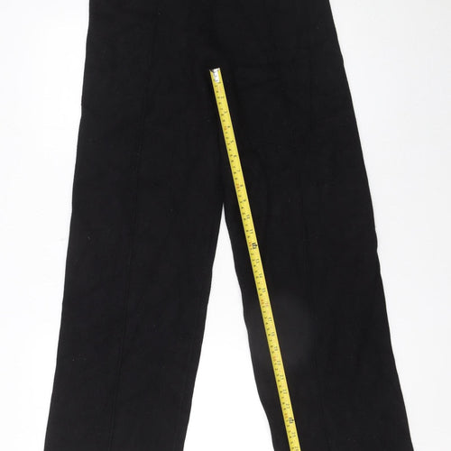 Zara Women Black Cropped Trousers L Viscose Blend Straight Leg