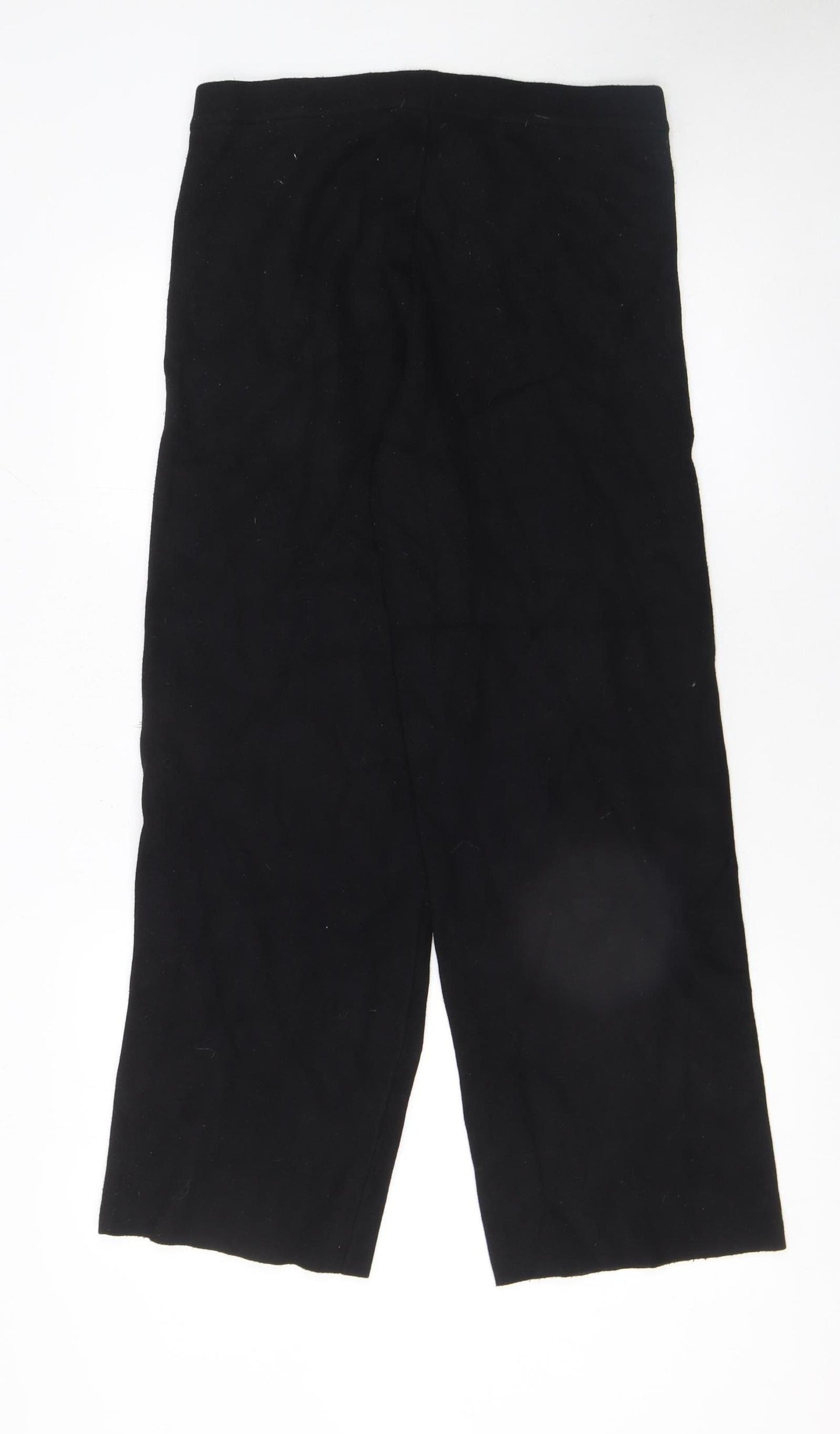 Zara Women Black Cropped Trousers L Viscose Blend Straight Leg