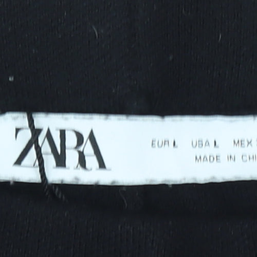Zara Women Black Cropped Trousers L Viscose Blend Straight Leg