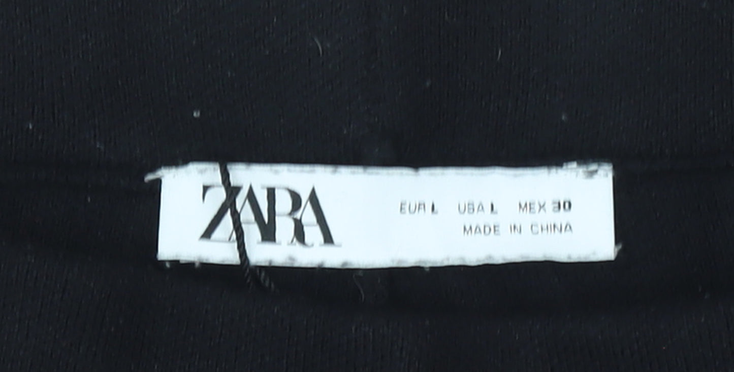 Zara Women Black Cropped Trousers L Viscose Blend Straight Leg