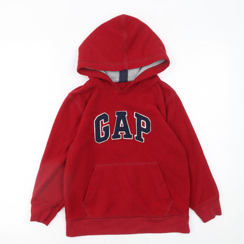 GAP Boys Red Fleece Pullover Hoodie 6-7 Years with Logo Front