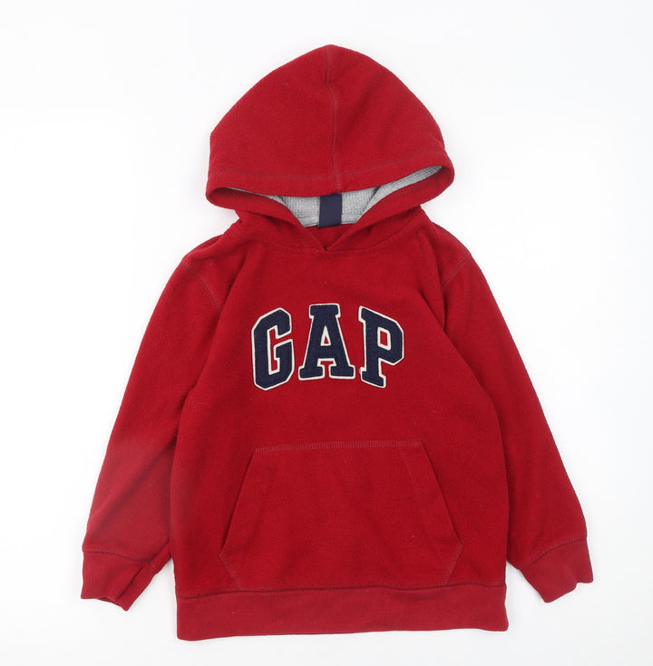 GAP Boys Red Fleece Pullover Hoodie 6-7 Years with Logo Front