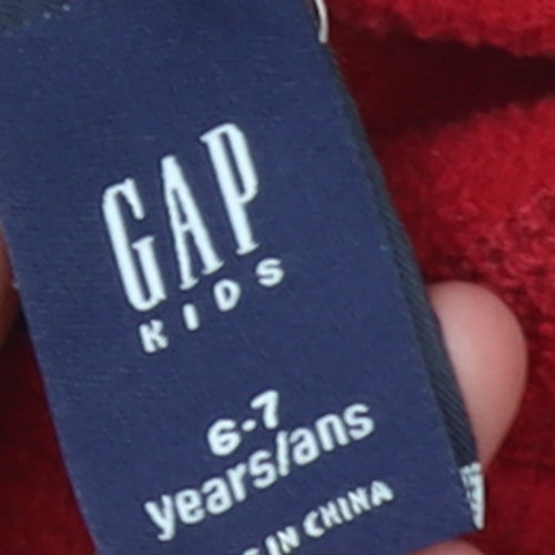 GAP Boys Red Fleece Pullover Hoodie 6-7 Years with Logo Front