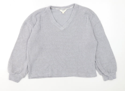 Marks and Spencer Women Grey V-Neck Knit Pullover Jumper Size S