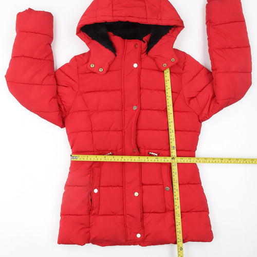 George Girls Red Puffer Jacket 11-12 Years Hooded Winter Coat