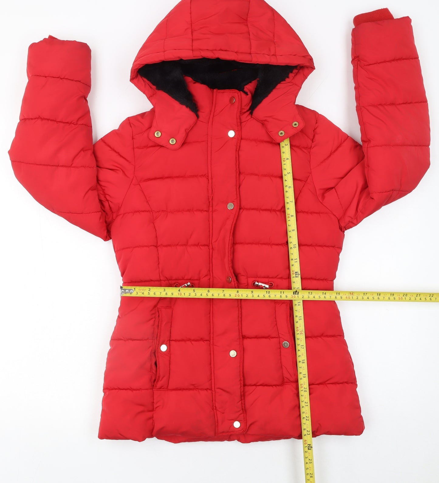 George Girls Red Puffer Jacket 11-12 Years Hooded Winter Coat