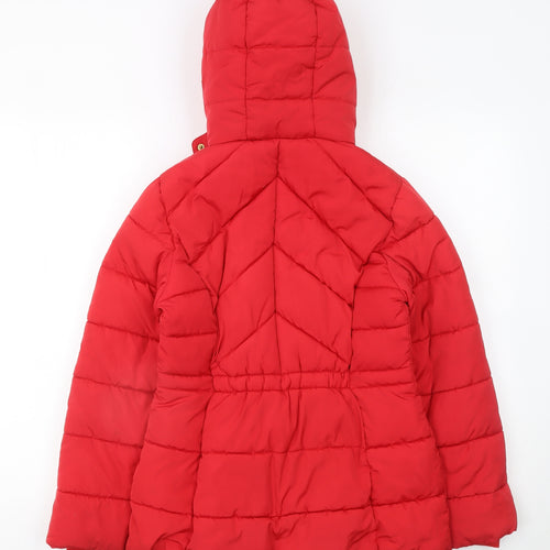 George Girls Red Puffer Jacket 11-12 Years Hooded Winter Coat