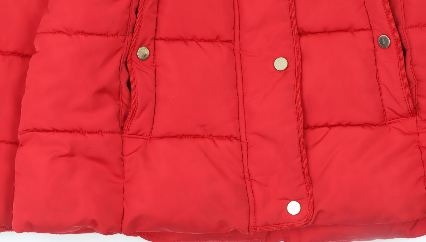 George Girls Red Puffer Jacket 11-12 Years Hooded Winter Coat
