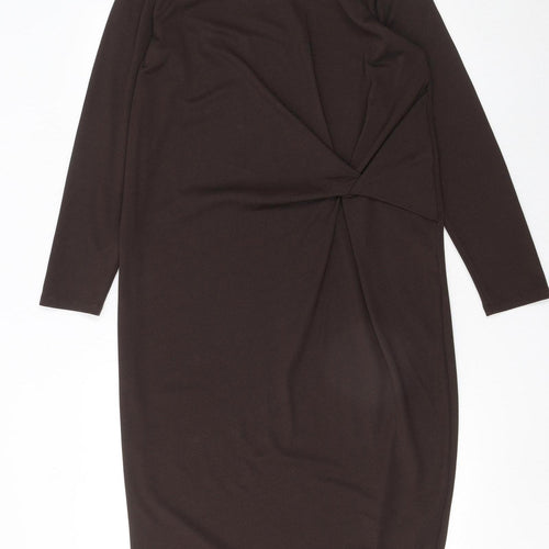Zara Women Brown Size 12 Sheath Knee Length Long Sleeve Dress