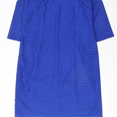 Kasper Women Blue Lace Shift Dress Size 12 Knee Length 3/4 Sleeve