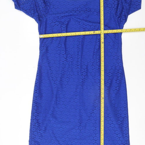 Kasper Women Blue Lace Shift Dress Size 12 Knee Length 3/4 Sleeve