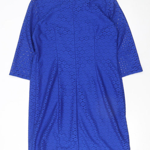Kasper Women Blue Lace Shift Dress Size 12 Knee Length 3/4 Sleeve