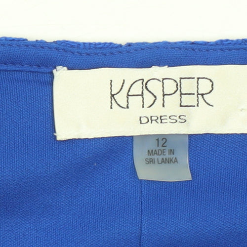 Kasper Women Blue Lace Shift Dress Size 12 Knee Length 3/4 Sleeve