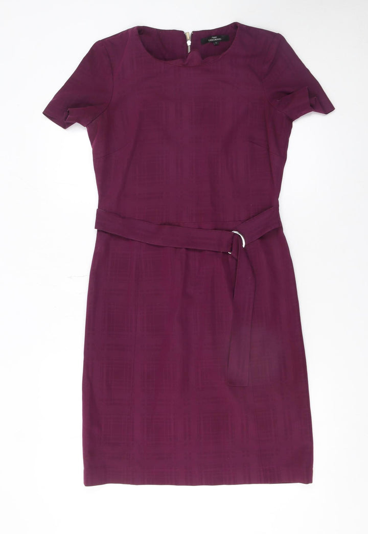 Next Women Purple Knee Length Sheath Dress Size 6 Short Sleeve Belted