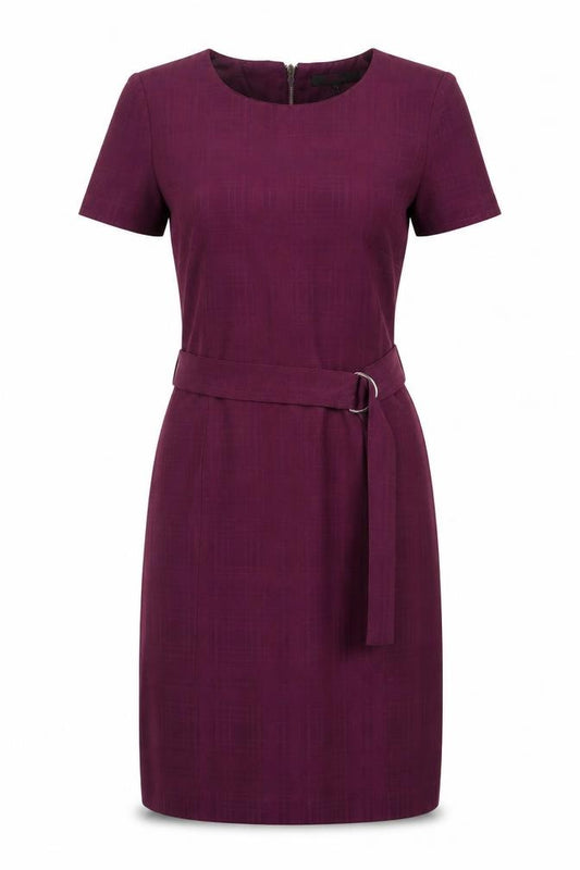 Next Women Purple Knee Length Sheath Dress Size 6 Short Sleeve Belted