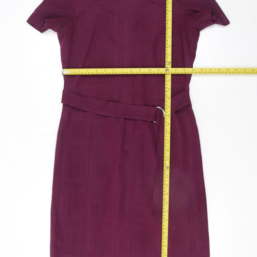 Next Women Purple Knee Length Sheath Dress Size 6 Short Sleeve Belted